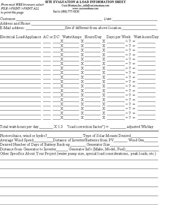 electrical load worksheet to figure watt-hours per day usage